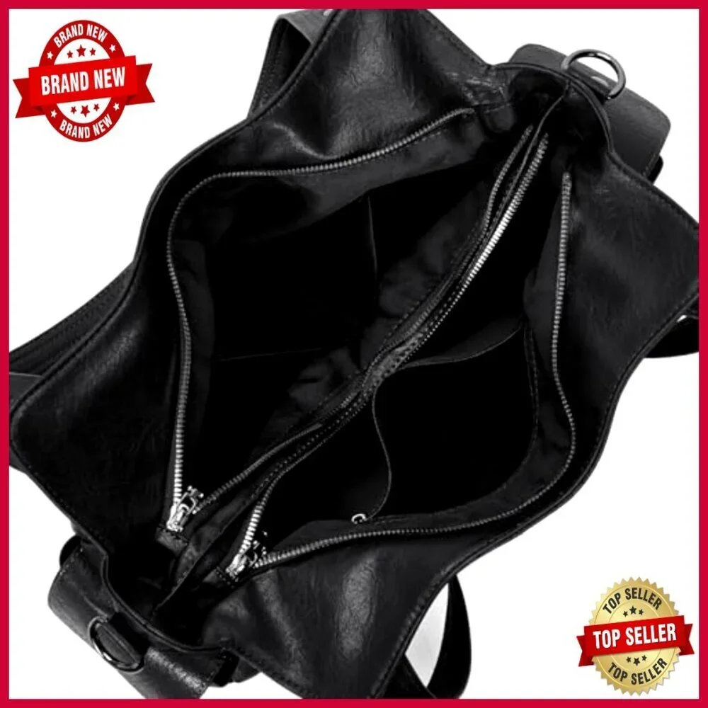 Slouchy Hobo Tote Bag Faux Leather Crossbody Shoulder Purse Punk Style